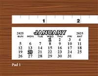 2025 - #1 S Calendar Pad - Standard Date Pad -Adhesive Backing