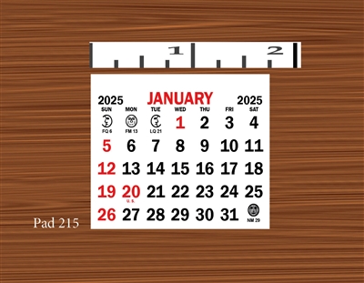 2025 - #215AS Calendar Pad - Standard Date Pad w/ Adhesive Back