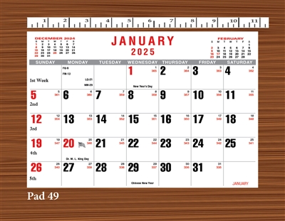 2025 - #49S Calendar Pad - Memo Pad w/ Adhesive Back