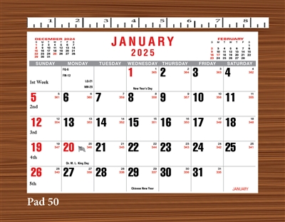 2025 - #50 Calendar Pad - Memo Pad