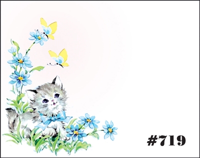 Falls 719 Enclosure Card - Blue Flowers with Kitten
