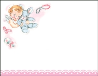 Falls 774  Enclosure Card - Baby with Stuffed Rabbit and Rattle