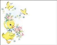 Falls 832  Enclosure Card - Duckling with Flower Basket and Butterflies