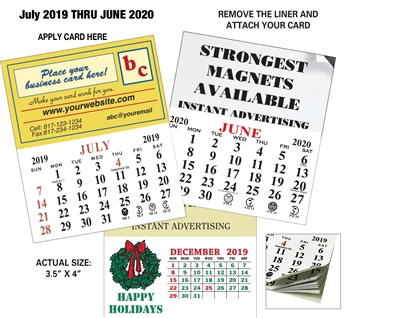 Magnetic Business Card Calendar - July Start