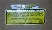OHC-230 Oil Bath Air Filter Decal