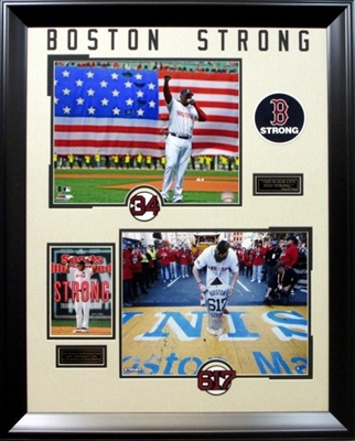 David Ortiz "Boston Strong" 2-8x10s w/Red Sox Logos collage Framed