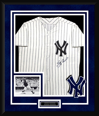 YOGI BERRA SIGNED & FRAMED YANKEES JERSEY
