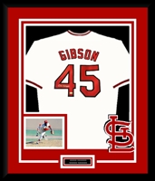 BOB GIBSON SIGNED & FRAMED CARDINALS JERSEY