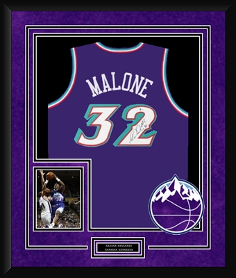 KARL MALONE SIGNED & FRAMED JERSEY