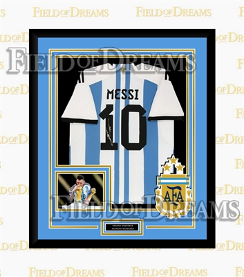 LIONEL MESSI SIGNED & FRAMED ARGENTINA JERSEY