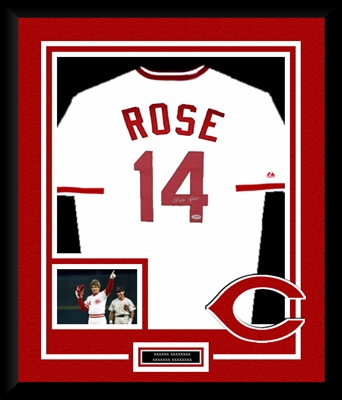 Pete Rose Signed and Framed Reds Jersey