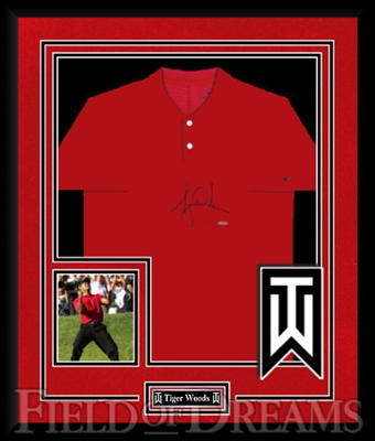Tiger Woods Signed & Deluxe Framed Sunday Red Golf Polo