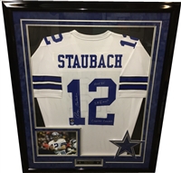 Roger Staubach Signed & Inscribed Jersey Framed