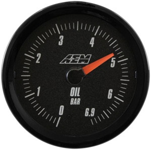 AEM Analog Oil Pressure Display Gauge (0 - 6.9BAR) - Black Face