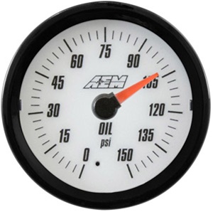 AEM Analog Oil Pressure Display Gauge (0-150psi) - White Face