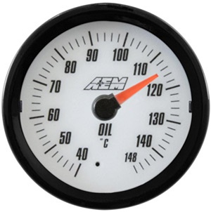 AEM Analog Oil Temperature Display Gauge (40°C to 148°C) - White Face