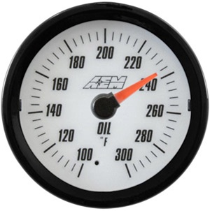 AEM Analog Oil Temperature Display Gauge (100°F to 300°F) - White Face