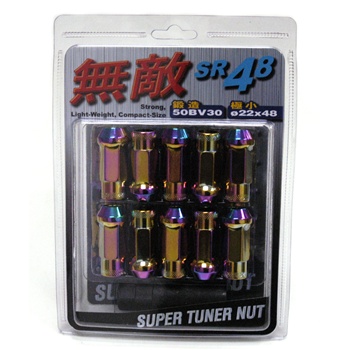 Muteki SR48 Open-Ended Lightweight Lug Nuts in NeoChrome - 12x1.25mm