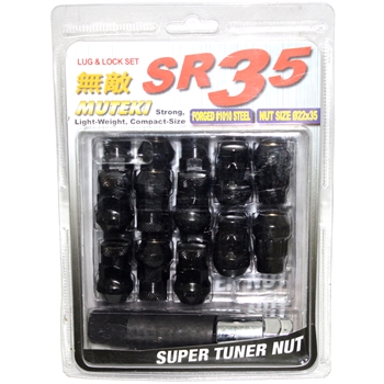 Muteki SR35 Closed-Ended Lightweight Lug Nuts with Locks in Black - 12x1.25mm