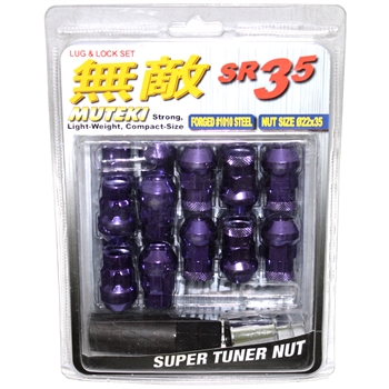 Muteki SR35 Closed-Ended Lightweight Lug Nuts with Locks in Purple - 12x1.25mm