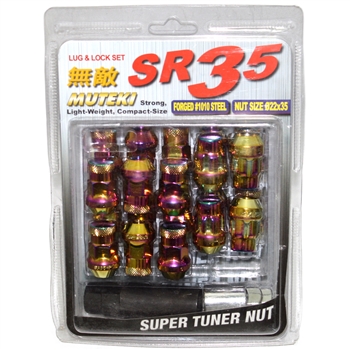 Muteki SR35 Closed-Ended Lightweight Lug Nuts with Locks in NeoChrome - 12x1.25mm