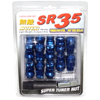 Muteki SR35 Closed-Ended Lightweight Lug Nuts with Locks in Blue - 12x1.25mm