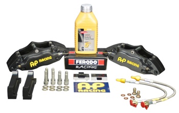 AP Racing Formula 6-Piston Big Brake Kit for the 1999-2002 Nissan Skyline R34 GT-R (2-Piece Strap Drive Disc, Slotted, Requires 18" wheels) - 355mm Front