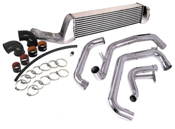 Injen Front Mount Intercooler Kit w/ bumper support beam and Wrinkle Red Piping for the 2002-2005 Subaru Impreza WRX with the 2.0-liter, EJ20 engine