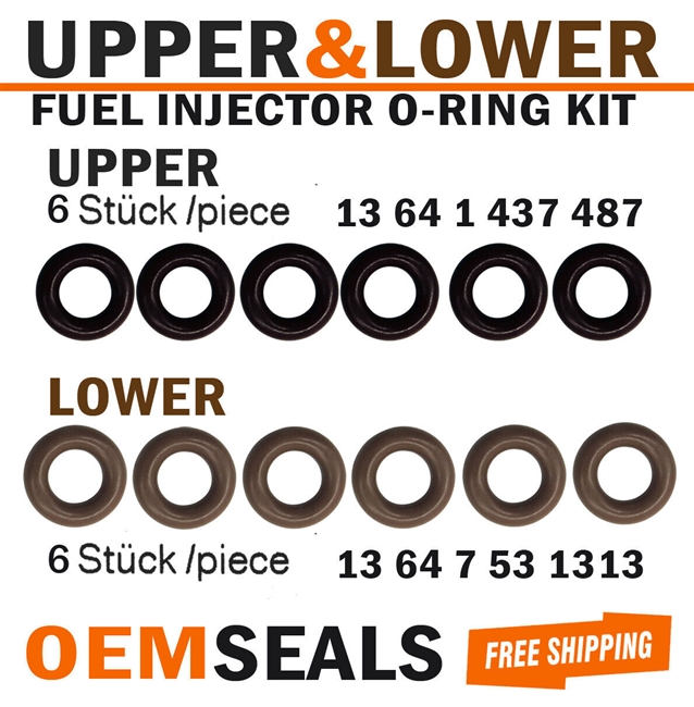 UPPER and LOWER OEM Fuel Injector Seal O-Ring Kit for BMW X Series