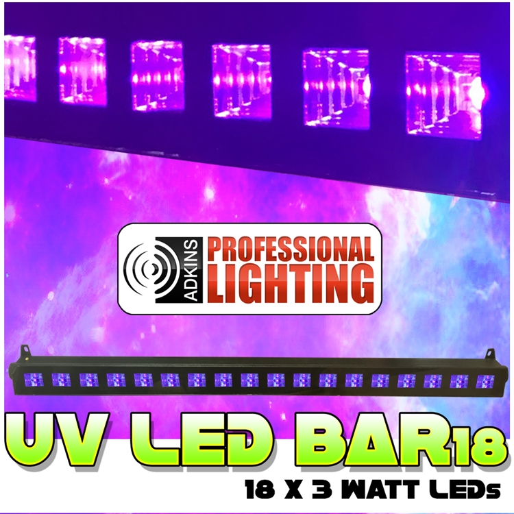 UV LED Black Light Bar - Super Bright High Output Ultraviolet LEDs - 18x3W  - 54 Watts of Black Light