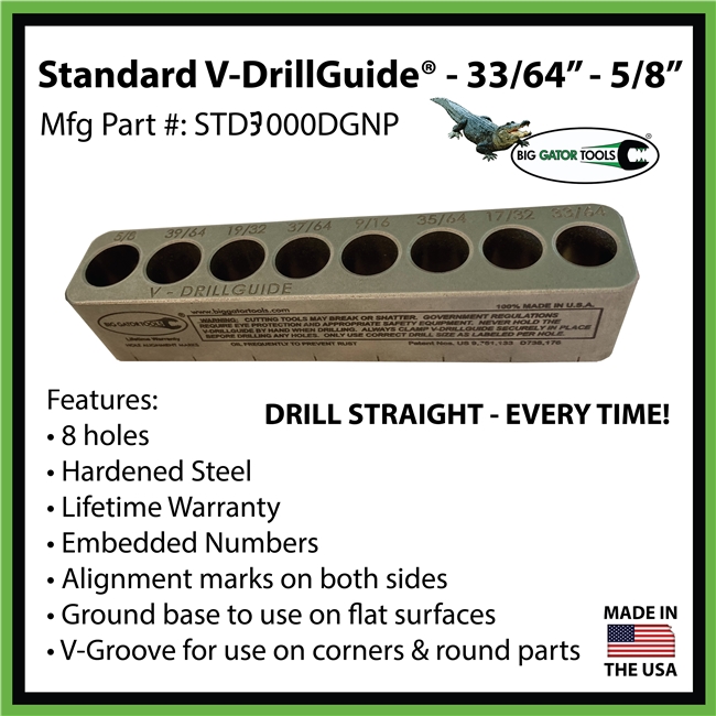 Big Gator Tools STD3000DGNP - Standard (SAE) V-DrillGuide (33/64-5/8")