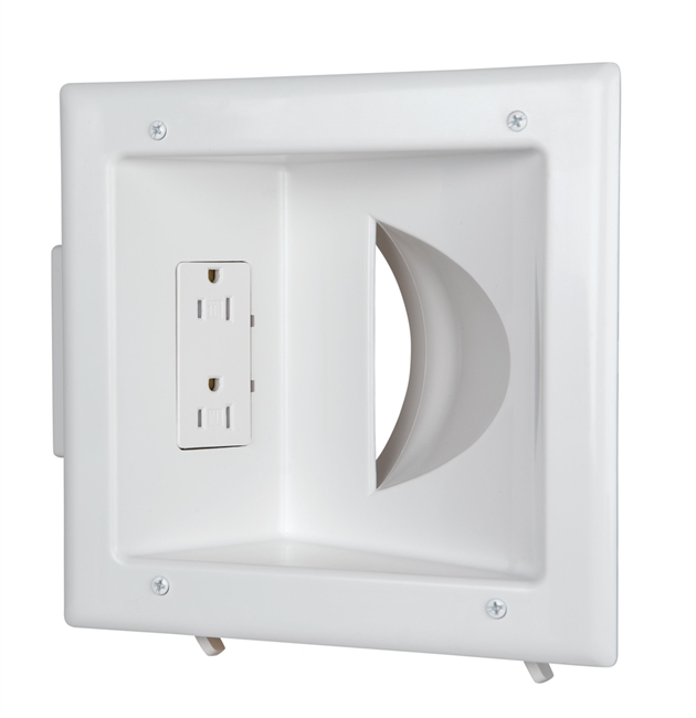 DataComm 45-0031-WH - Recessed Low Voltage Media Plate w/15 Amp Duplex Receptacle White