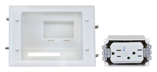 DataComm 45-0081-WH - Recessed Low Voltage Media Plate w/Duplex Surge Suppressor White