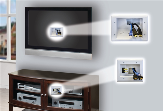 DataComm 50-6623-WH-KIT - Flat Panel TV Cable Organizer Kit w/Duplex Power Solution White