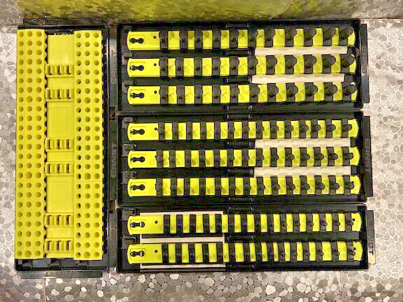 Ernst Socket Boss + Bit Boss - Â¼, â…œ, Â½" Socket Twist Lock Tray Holder - Hi-Viz Yellow