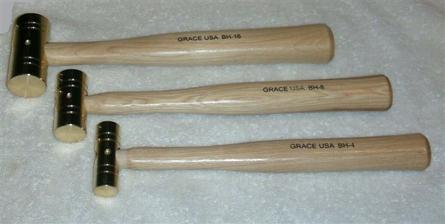 Grace USA BH-4-8-16 - Brass Hammer 3PC Set w/Hickory Handle 4, 8, 16oz