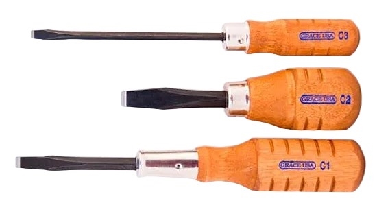 Grace USA HG-3 - Wooden Grip Slotted Screwdriver 3PC Set for Peacemaker Gunsmith Gun Care