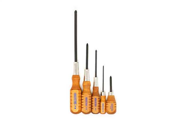 Grace USA SD-P5 - Phillips Screwdriver 5PC Set w/Wooded Handle