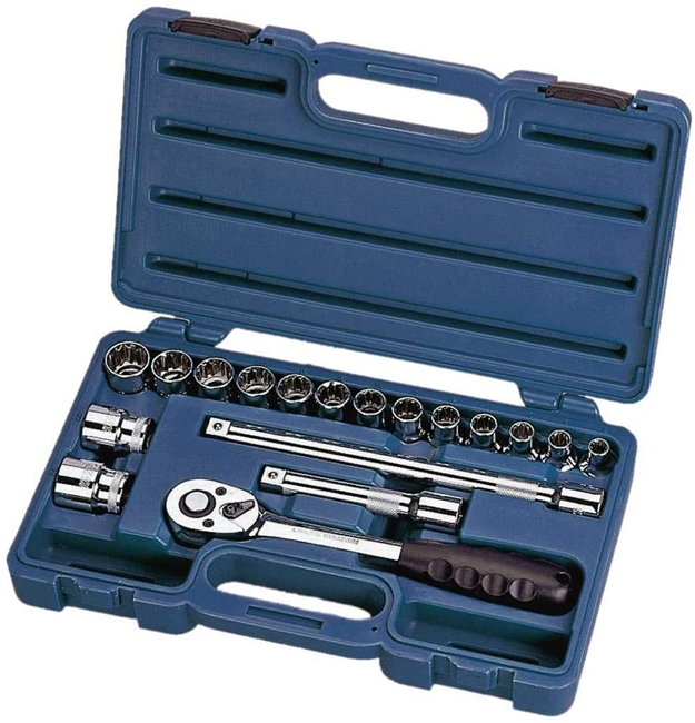 Industro 398 - Pro 18PC 1/2" Socket Set SAE / Metric / E-Torx w/Case