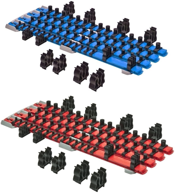 ITN 8470 RD + 8471 BL - w/Ernst Twist Lock Magnetic Socket Organizer Systems Red/Blue