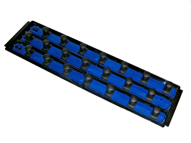ITN 8621 BL 3/4 w/Ernst Socket Boss High-Density Tray w/3-Socket 18" Rail 21) 3/4" Clips - Triple Blue