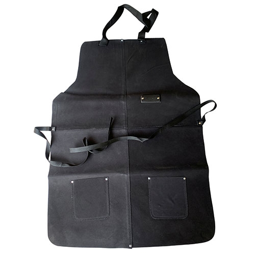 ITN AL001A BK - Genuine Split Black Leather Shop Apron w/2 Pockets