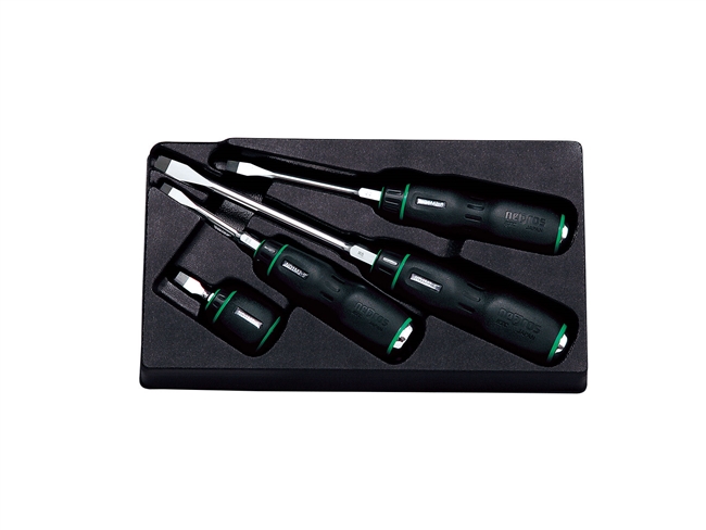 Nepros NTD1M04 - Plastic Grip Slotted Screwdriver 4PC Set
