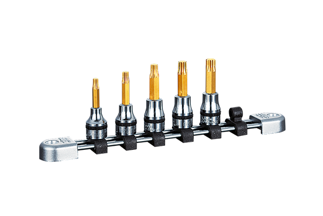Nepros NTQ6T05A  - â…œ"sq. T-Type TORX Bit Socket 5PC Set w/Socket Rail