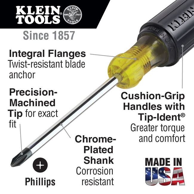 Klein 603-1 - #2 Phillips Tip Stubby Screwdriver w/Cushion Grip