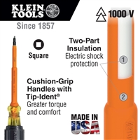 Klein 662-4-INS - #2 Square Insulated Screwdriver 4" Shank w/Cushion-Grip