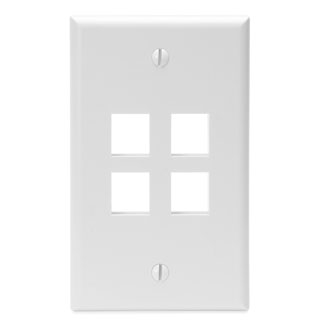 Leviton 41080-4WP/25- Single-Gang QuickPort Wall Plate Standard Size - White - 25 PACK