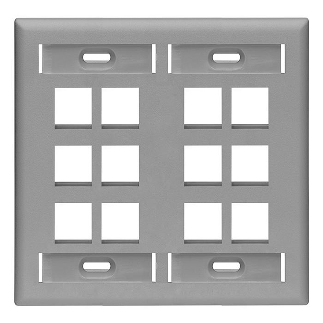 Leviton 42080-12 GY - 12-Port Dual-Gang QuickPort Wallplates w/ID Windows - Gray