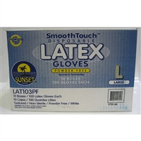 Sunset LAT103PF LG/10 - Smooth-Touch Powder-Free Disposable Latex Gloves - Large - 10 Per-Case