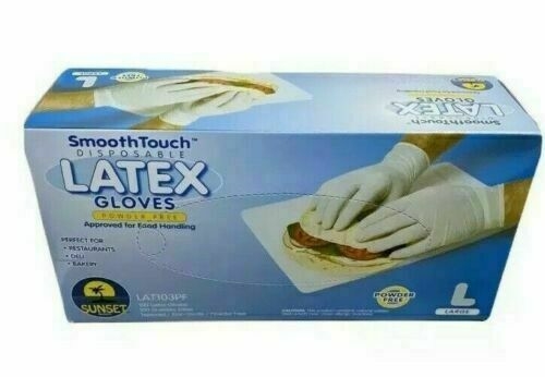 Sunset LAT103PF LG - Smooth-Touch Powder-Free Disposable Latex Gloves - Large - 100 Count